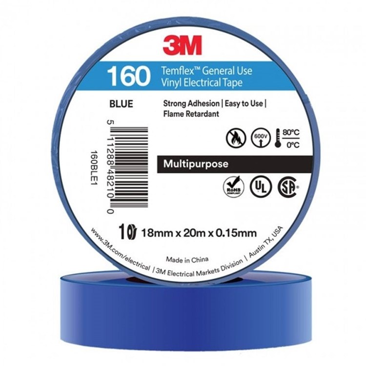 3M Blue - Insulation Tape 19mm x 20m - 10 Rolls 19mm x 20m Insulation Tape 10 Rolls Blue