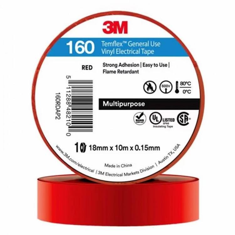 3M Red - Insulation Tape 19mm x 20m - 10 Rolls 19mm x 20m Insulation Tape 10 Rolls Red