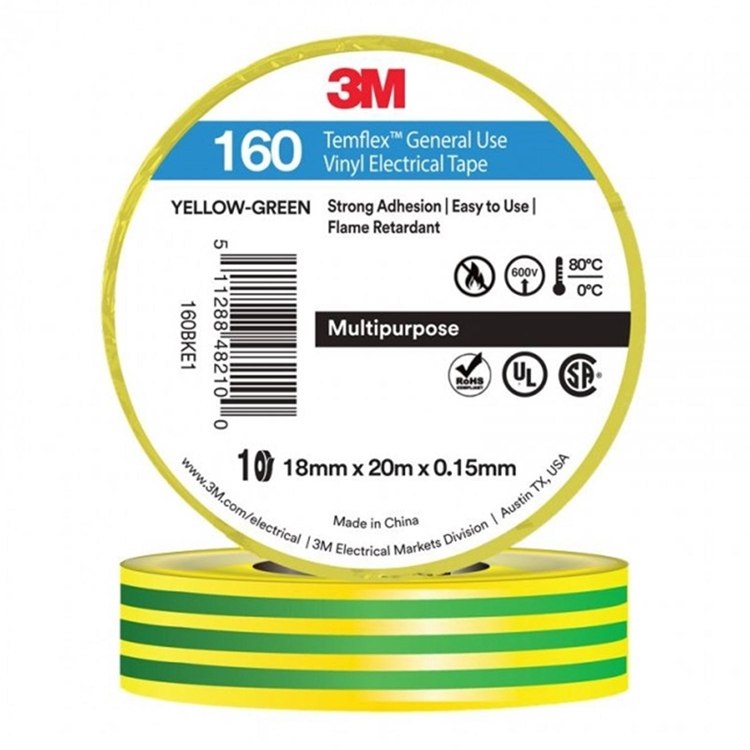 3M Earth - Insulation Tape 19mm x 20m - 10 Rolls 19mm x 20m Insulation Tape 10 Rolls Earth
