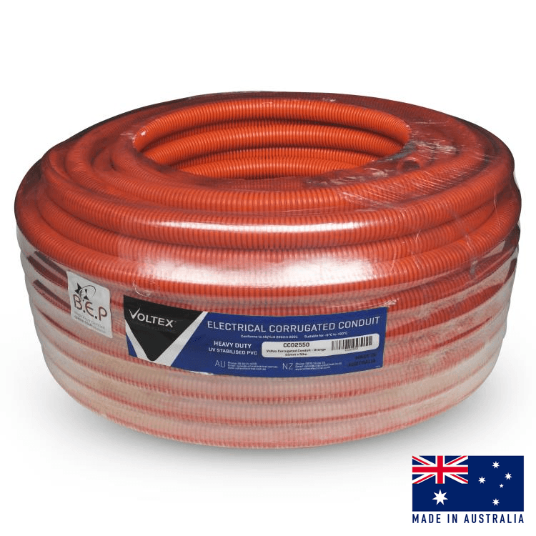 CCO2550 Heavy Duty Orange Corrugated Conduit 25mm x 50m Roll