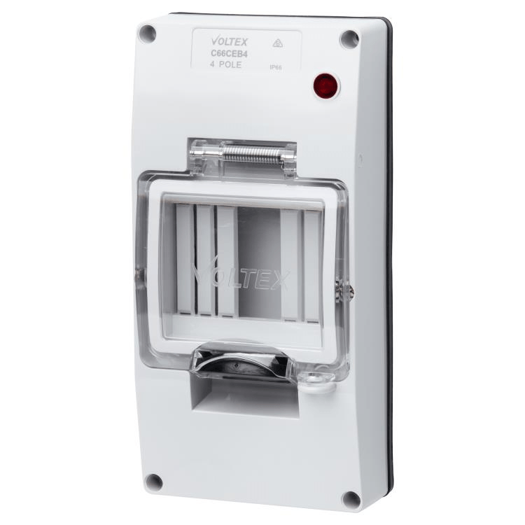 C66CEB4 Voltex MCB Enclosure Cover Only with Neon 4 Pole C/W DIN rail kit IP66