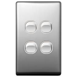 Voltex Classic Stainless Steel Cover Plate for 4 Gang Switch (white switch only)