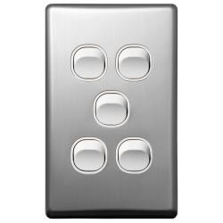 Voltex Classic Stainless Steel Cover Plate for 5 Gang Switch (white switch only)