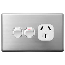 Voltex Classic Stainless Steel Cover Plate for Single Power Outlet with Extra Switch