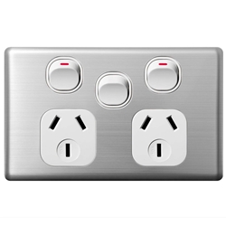 Voltex Classic Stainless Steel Cover Plate for Double Power Outlet with Extra Switch