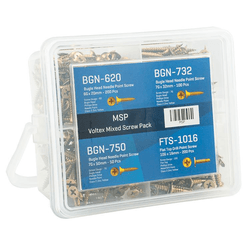 MSP Voltex Mixed Screw Pack - Bugle Head 6x20mm (200), 7x32mm (100), 7x50mm (50), Flat Top screw 10x16mm (200)