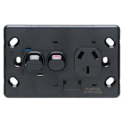 Voltex Shadowline Black Single Power Outlet with Extra Switch 250V 10A