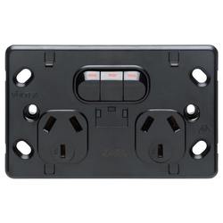 Voltex Shadowline Black Double Power Outlet with Extra Switch 250V 10A