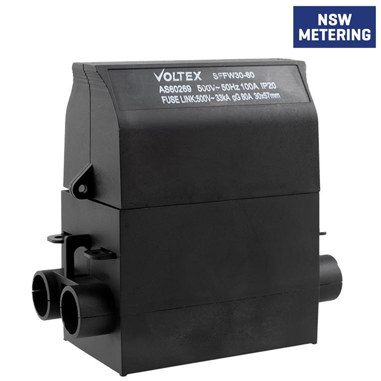 SFFW30-80 100A HRC Fuse Holder Front Wired - Black (supplied with 80A HRC Fuse Link for NSW service & metering protection)