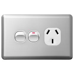 Voltex Shadowline Stainless Steel Cover Plate for Single Power Outlet with extra switch