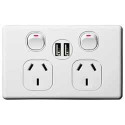 Voltex Classic Double Power Outlet 250V 10A & 2 x 2.1 A USB Outlets