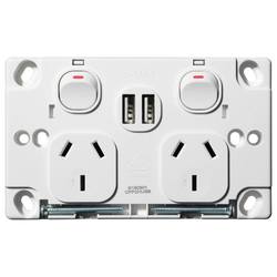 Voltex Classic Double Power Outlet 250V 10A & 2 x 2.1 A USB Outlets