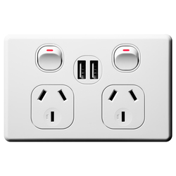 Voltex Shadowline Double Power Outlet 250V 10A & 2 x 2.1 A USB Outlets
