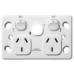 Voltex Shadowline Double Power Outlet 250V 10A with Extra Switch Provision