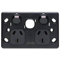 Voltex Shadowline Black Double Power Outlet 250V 10A with Extra Switch Provision