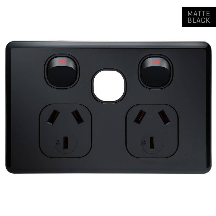 SLPP2HXWMB Voltex Shadowline Black Double Power Outlet 250V 10A with Extra Switch Provision