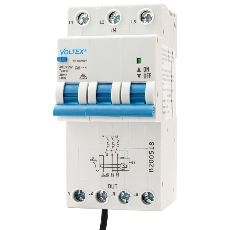 RCBO6-3 Three Module RCBO 3P 6kA C-Curve 30mA with Neutral Lead
